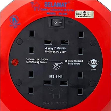 SELAMAT 4GANG 7METER PORTABLE CABLE REEL 2K-244-7M