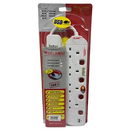 POWER STRIP 4G2M 2M MA1184-2M(USB+SURGE) SELAMAT