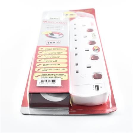 POWER STRIP 4G2M 2M MA1184-2M(USB+SURGE) SELAMAT