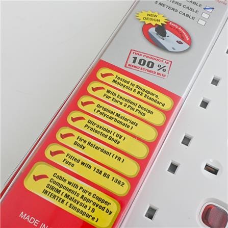 SELAMAT 5 GANG 2 METER EXTENSION WITH NEON&SURGE MA1185-2M