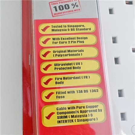 SELAMAT 4 GANG 2 METER EXTENSION WITH NEON&SURGE MA1184-2M