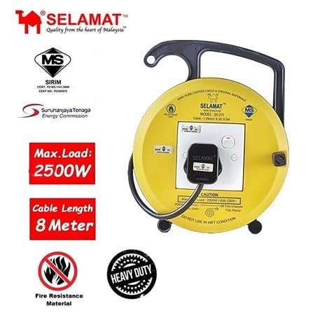 SELAMAT 1 GANG 8 METER PORTABLE CABLE REEL 2K-211-8M