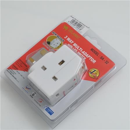 SELAMAT 13A 3 WAY MULTI-ADAPTOR WITH NEON SA-32 WHITE