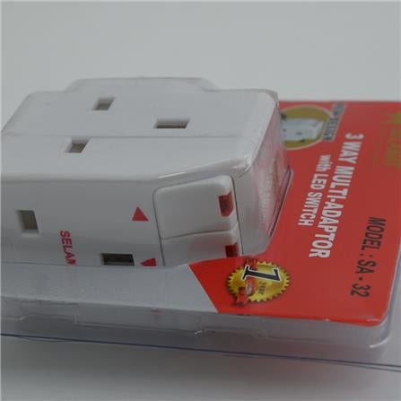 SELAMAT 13A 3 WAY MULTI-ADAPTOR WITH NEON SA-32 WHITE