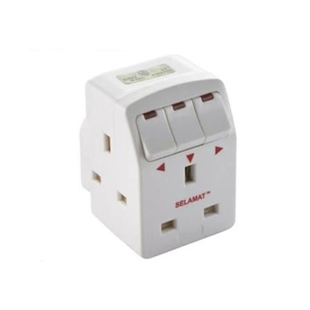 SELAMAT 13A 3 WAY MULTI-ADAPTOR WITH NEON SA-32 WHITE