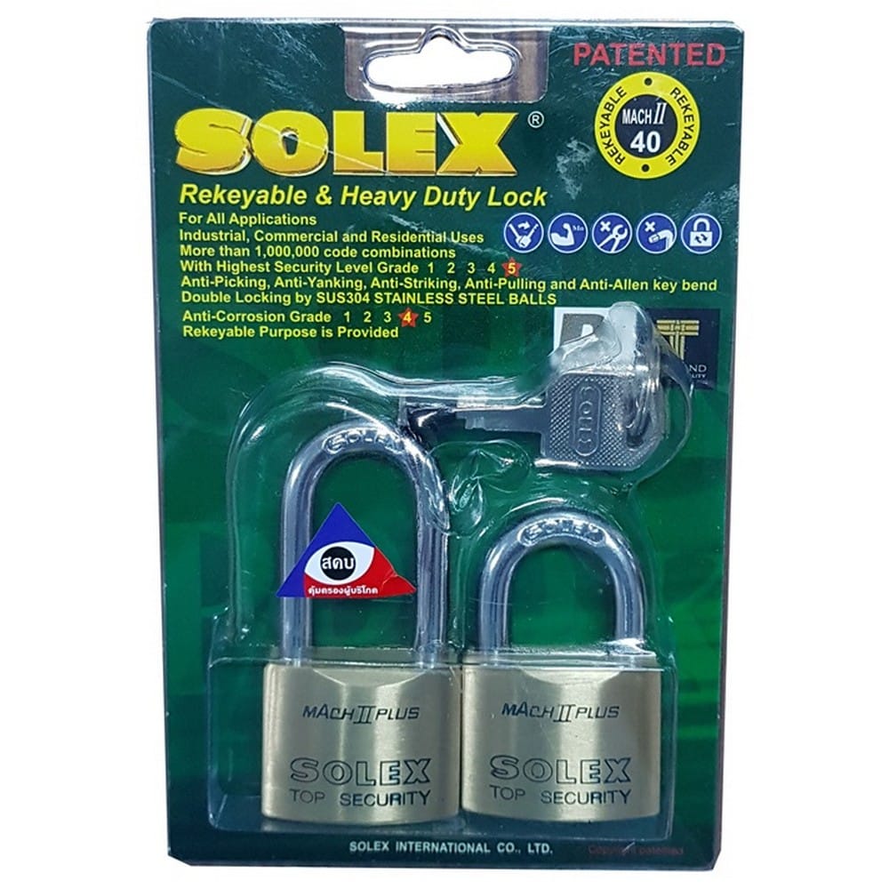 KEYED ALIKE PADLOCK SOLEX MACH240 40MM 2EA/SET