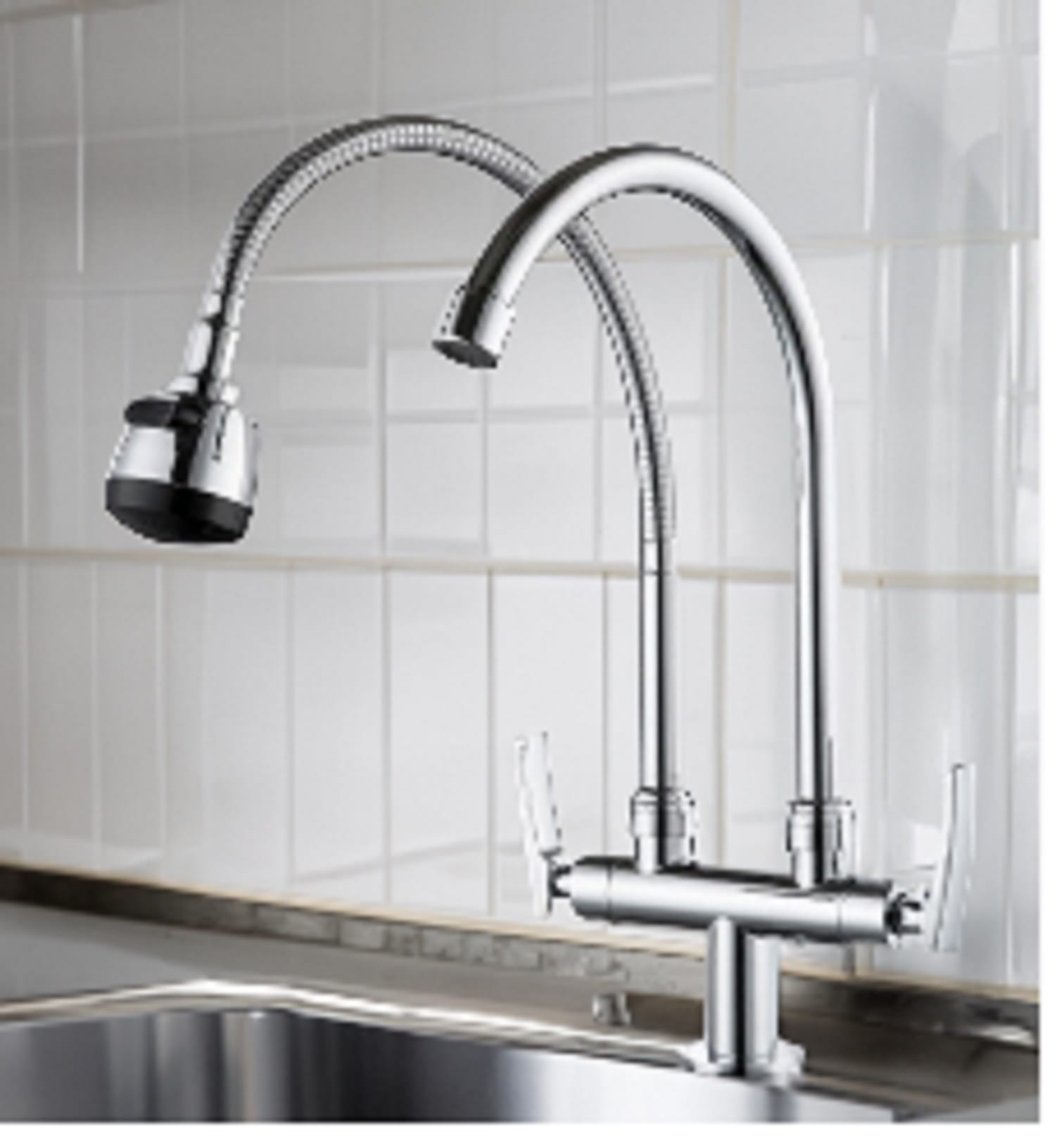 LIVINOX SINK FAUCET LT-AM131F TAP DOUBLE "U" SPOUT + FLEXI SPOUT SPRAYER