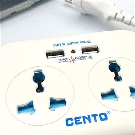 CENTO 2WAY TRAVELLER EXTENSION SOCKET 1M WITH DUAL USB (2.1A) SES-9218