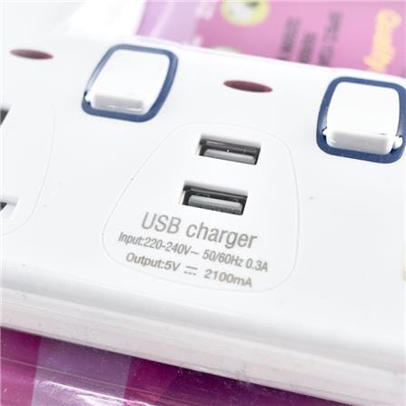 3 WAY + 2USB T-ADAPTOR WITH NEON MED-303N+2USB ME