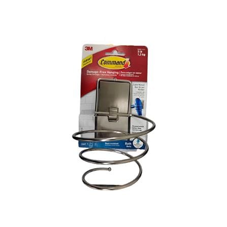 COMMAND SATIN NICKEL BATH HAIRDRYER HOLDER
