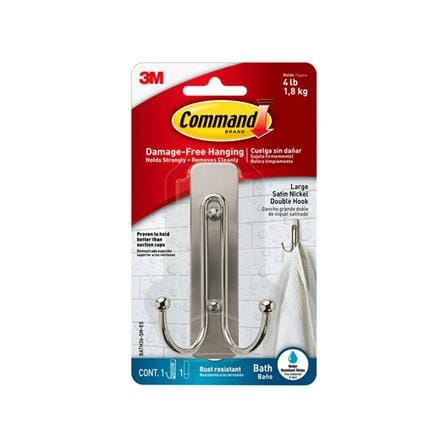 COMMAND SATIN NICKEL BATH LARGE DOUBLE HOOK