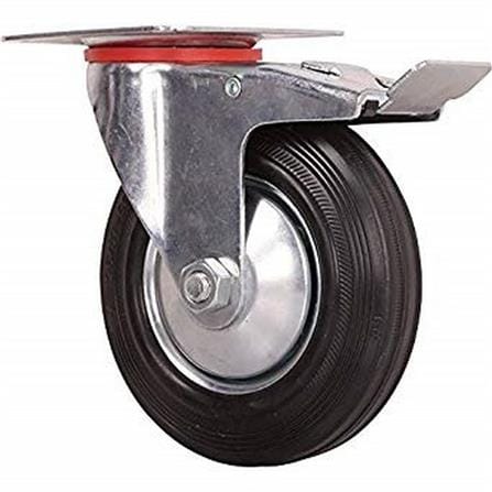 TAHAN SWIVEL RUBBER CASTER WHEEL + BRAKE 4 INCH