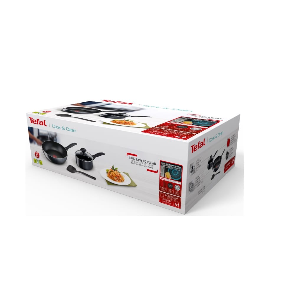TEFAL COOKWARE COOK AND CLEAN SET 4PCS FRYPAN 28 CM AND POT WITH LID 16 CM B225S4