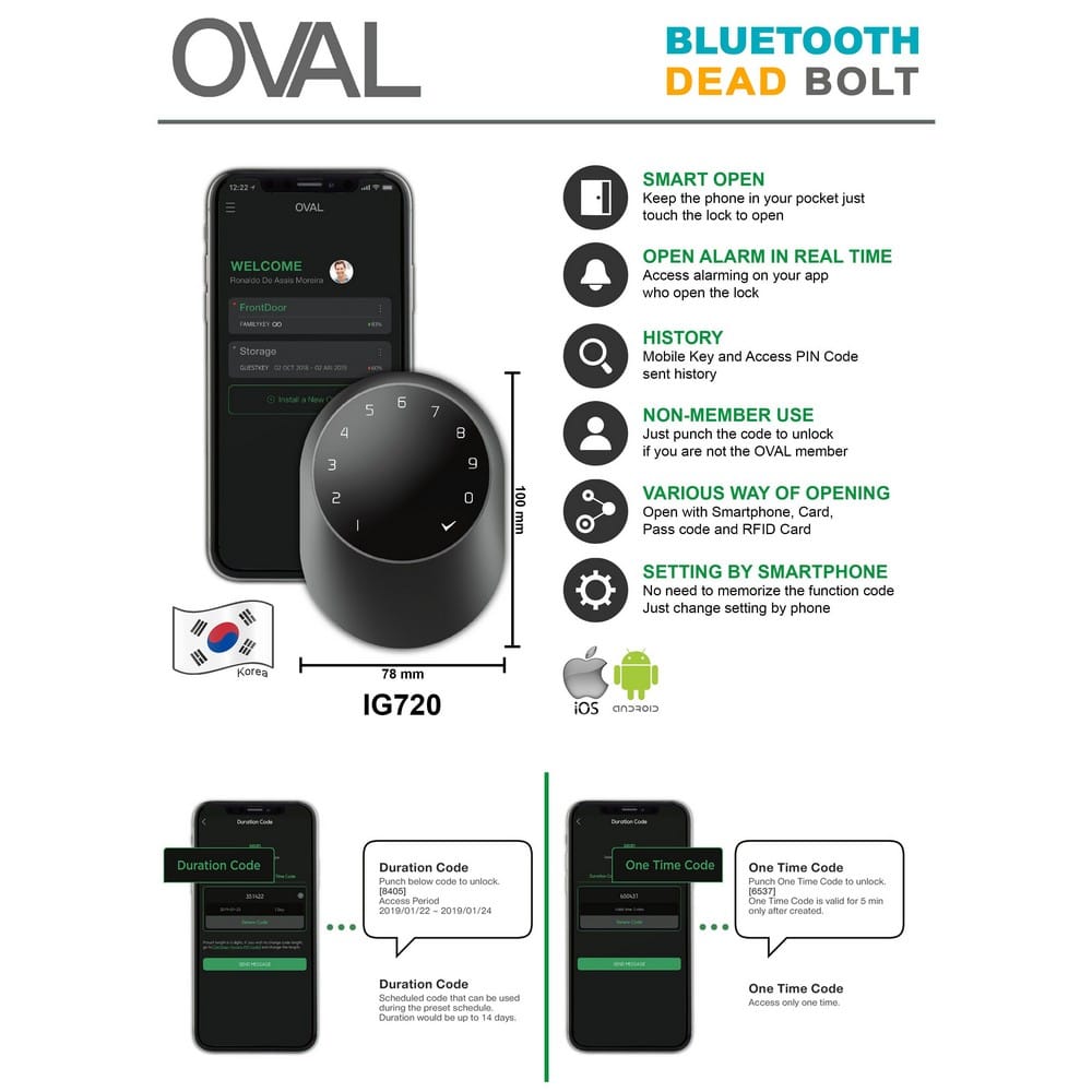 OVAL HOME SMART DIGITAL LOCK IG720 BLACK