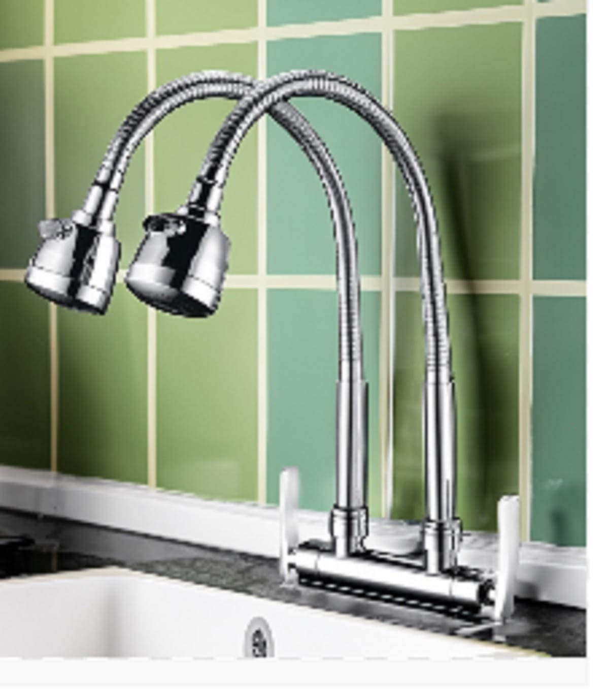 LIVINOX SINK FAUCET WALL TAP DOUBLE FLEXI SPOUT SPRAYER LT-AT232DF SS