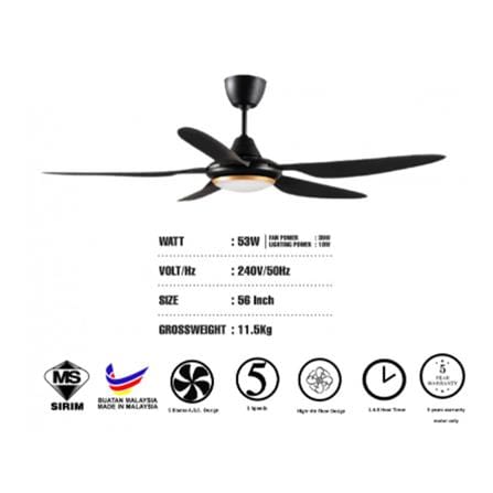 CEILING FAN DC2 313L (GM) DEKA ABS MODERN BLACK 56" 5P