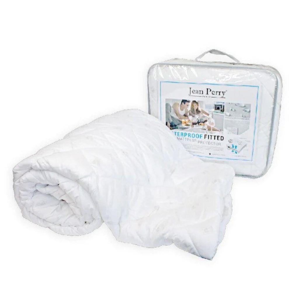 JEAN PERRY WATERPROOF FITTED MATTRESS PROTECTOR SUPER SINGLE WHITE