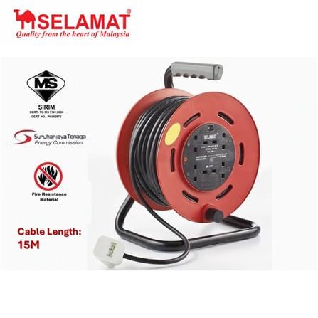 SELAMAT 4 GANG 15 METER INDUSTRIAL CABLE REEL 2K-344(15M)
