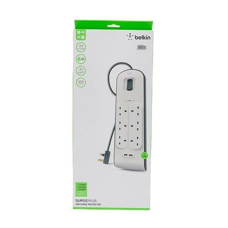 BELKIN 6 GANG & 2X USB(2.4A) WITH SURGE PROTECTION STRIP BSV604SA2M