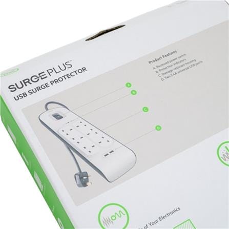 BELKIN 6 GANG & 2X USB(2.4A) WITH SURGE PROTECTION STRIP BSV604SA2M