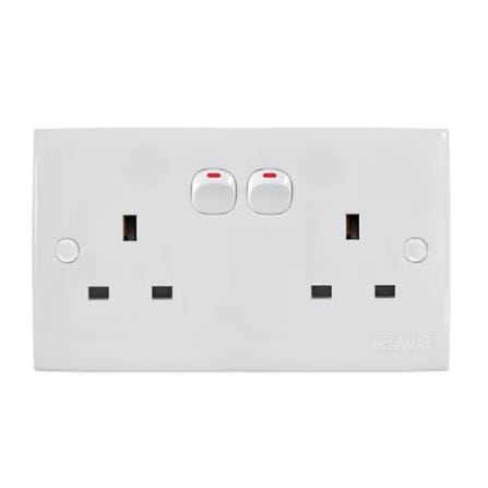 13A DOUBLE SOCKET WHITE 2K132 SELAMAT