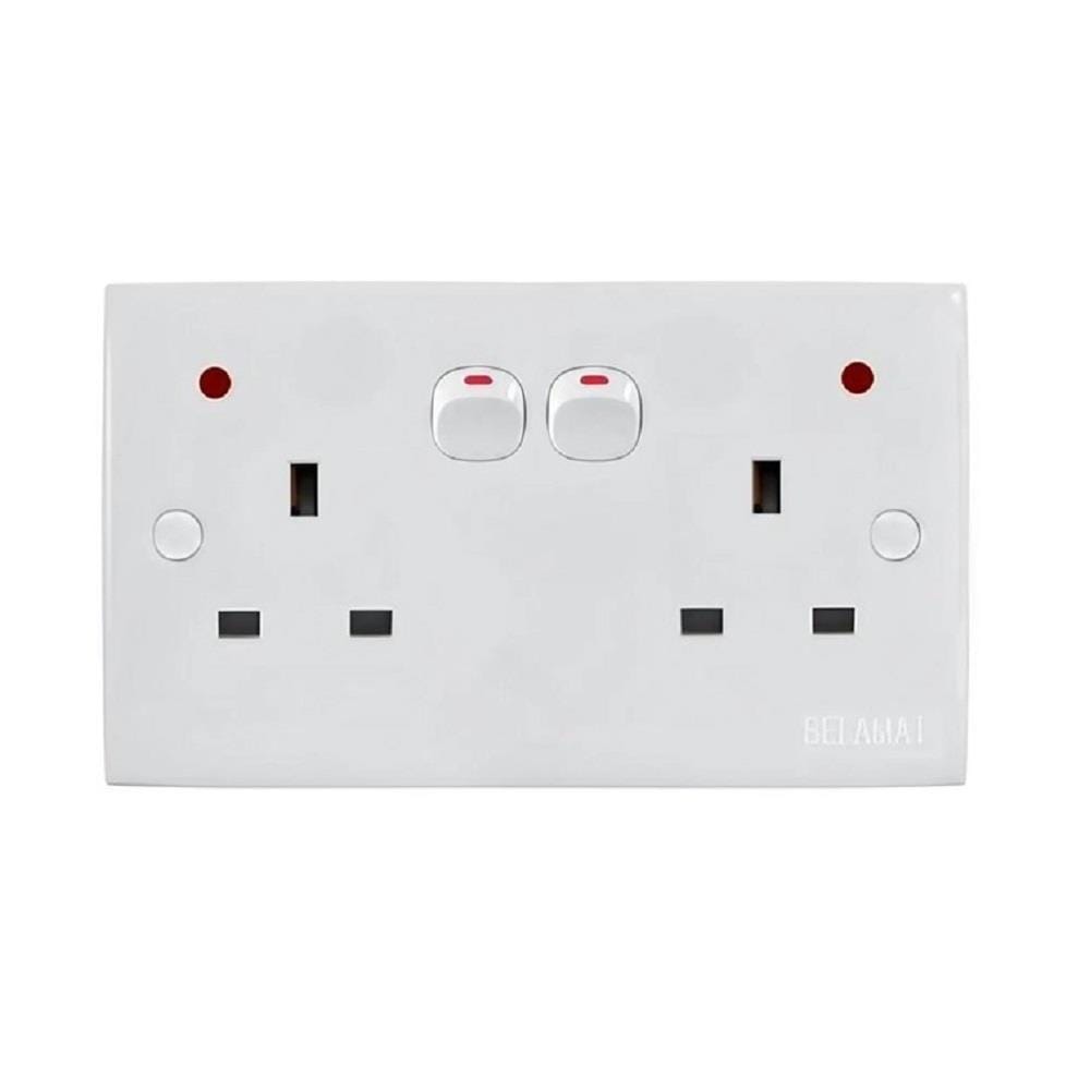 13A DOUBLE SOCKET WITH NEON INDICATOR WHITE 2K132-NEON SELAMAT