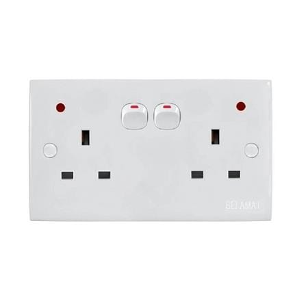 13A DOUBLE SOCKET WITH NEON INDICATOR WHITE 2K132-NEON SELAMAT