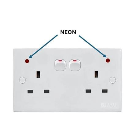 13A DOUBLE SOCKET WITH NEON INDICATOR WHITE 2K132-NEON SELAMAT