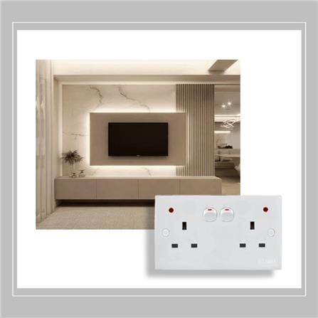 13A DOUBLE SOCKET WITH NEON INDICATOR WHITE 2K132-NEON SELAMAT