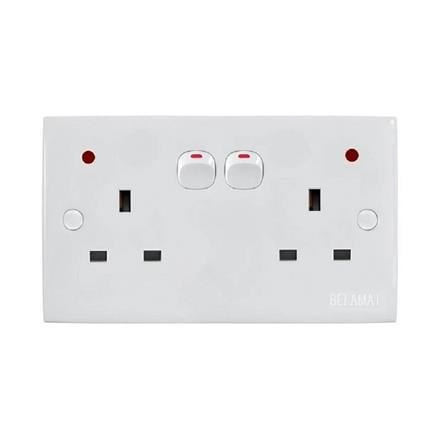 SELAMAT 13A 250V 2 GANG SWITCH SOCKET WITH NEON 2K132-NEON WHITE