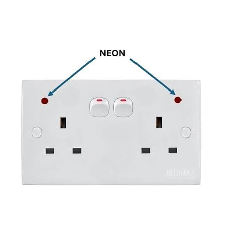 SELAMAT 13A 250V 2 GANG SWITCH SOCKET WITH NEON 2K132-NEON WHITE