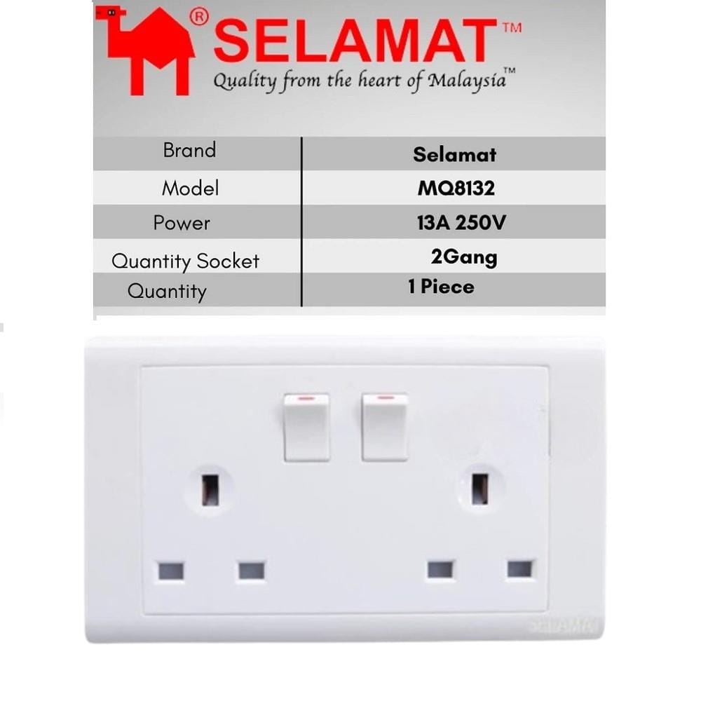 SELAMAT 13A 2GANG SWITCH SOCKET MQ8132