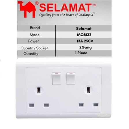 SELAMAT 13A 2GANG SWITCH SOCKET MQ8132