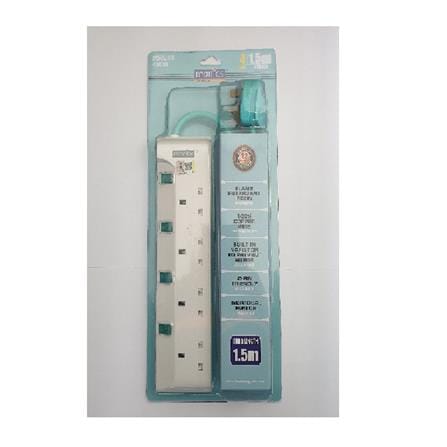 MORRIES EXTENSION SOCKET 4GANG 1.5M WITH NEON GREEN MS3244-1.5