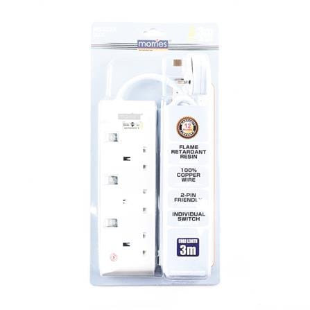 MORRIES EXTENSION SOCKET 3GANG 3.0M WITH NEON BLUE MS3233-3