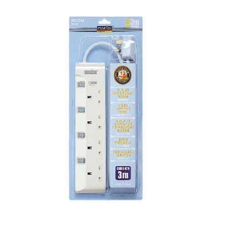 MORRIES EXTENSION SOCKET 4GANG 3.0M WITH NEON BLUE MS3244-3