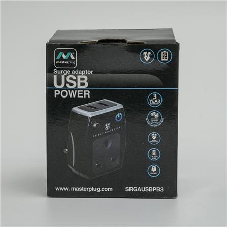 MASTERPLUG 3P1W+2USB ADPT W/NEON+SRG SRGAUSBPB3
