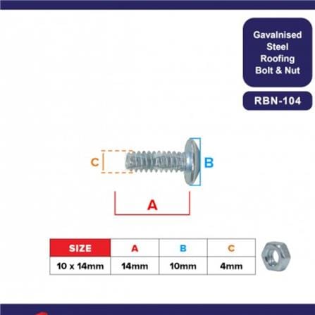AMAN ROOFING BOLT & NUT 3/16"x1/2" RBN-104 P. HEAD 10 EACH