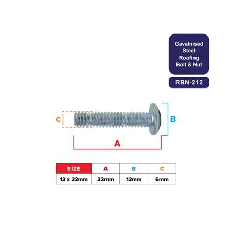 AMAN SCREW BOLT WITH NUT 1/4"x1-1/4" RBN-212 6PCS EACH