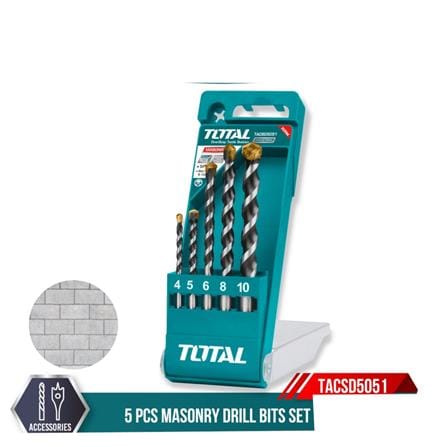 TOTAL 5EA MASONARY CONCRETE DRILL BITS SET TACSD5051