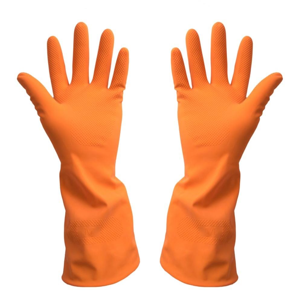 RUBBER GLOVES BY TORA SIZE M 13IN ORANGE