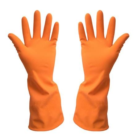 RUBBER GLOVES BY TORA SIZE M 13IN ORANGE