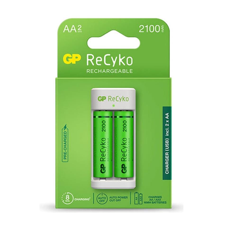 GP RECYKO E211 CHARGER (USB) 2-SLOT NiMH + 2x 2100mAh AA NiMH BATTERY