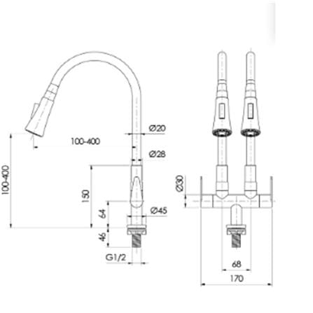 FILTON SINK FAUCET DOUBLE FLEXI WALL SINK TAP TF-WDFR-03 SS(WDCCX)
