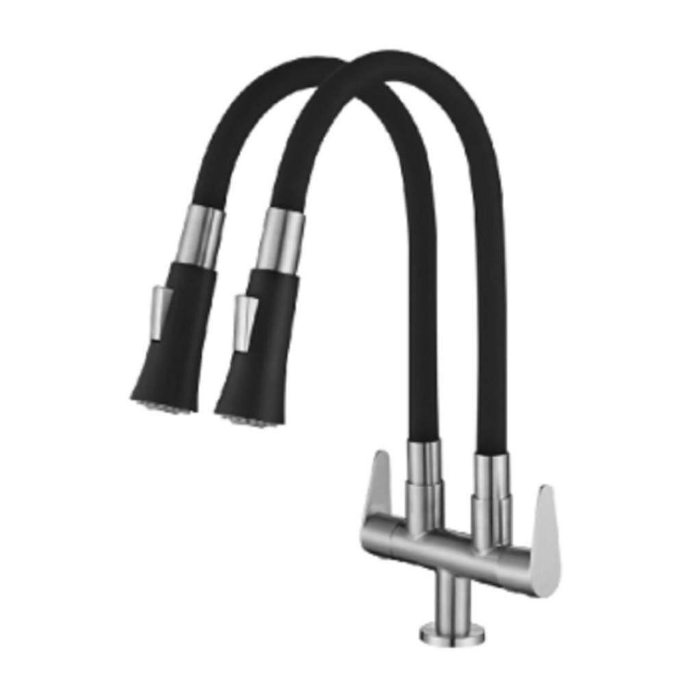 MODERN DEPOT SINK FAUCET DOUBLE FLEXI RUBBER HOSE PILLAR SINK TAP TF-PDFR-03 (PDCCX)