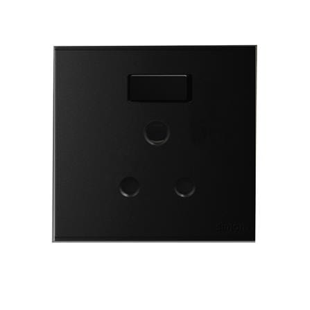 SWITCH 15A 1GANG SOCKET ROUND PIN SIMON E6 721582-26 BLACK
