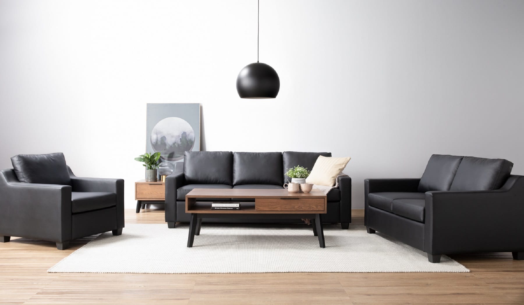 NESTHOUZ BALENO SOFA 1 SEATER SOFABLACK PU