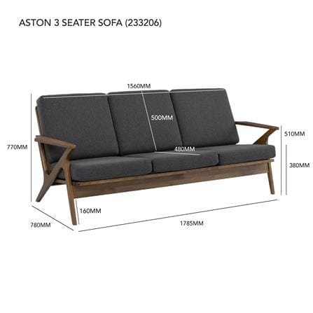 SOFA ASTON 3 SEATER 109/113/6516 COCOA WITH SEAL COLOUR DIMITY FABRIC CUSHION
