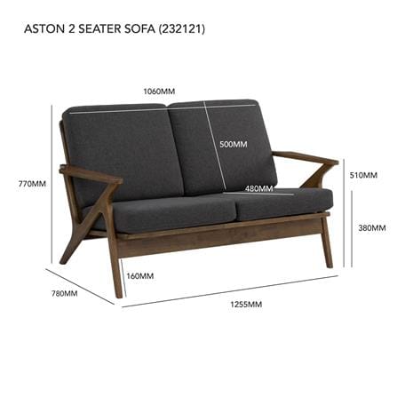 ASTON 2 SEATER SOFA IN COCOA COLOUR FRAME WITH SEAL COLOUR DIMITY FABRIC CUSHION