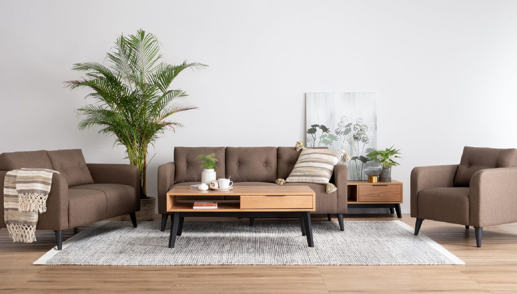 ALTO 2 SEATER SOFA IN BLACK COLOUR LEG, CHESTNUT COLOUR CHALLIS FABRIC BODY